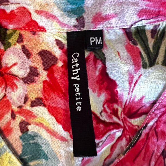 Cathy Petite‎ PM Floral Button-Up Shirt  3/4 Sleeve tropical print - Picture 3 of 10